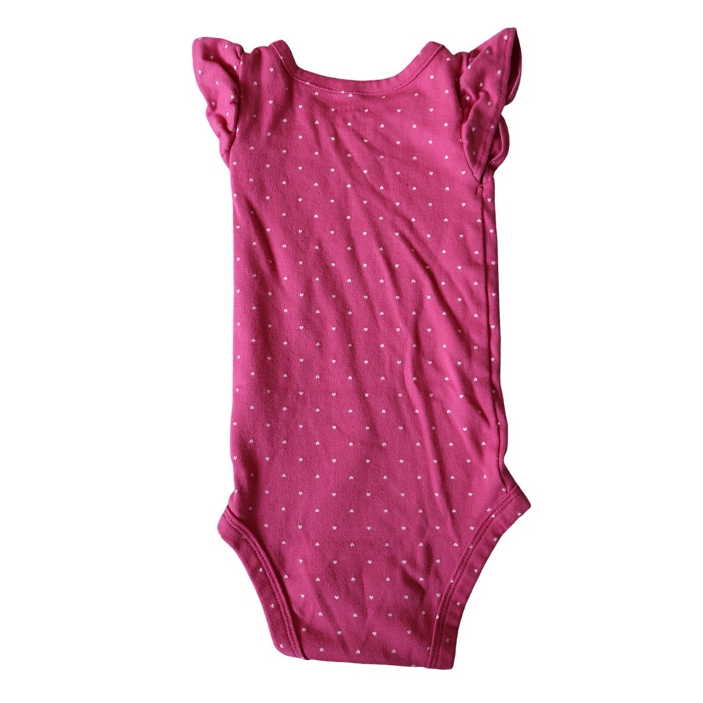 Carters Baby Girl Pink Heart Print Flutter Sleeve Bodysuit One Piece 9 Months - Picture 2 of 3